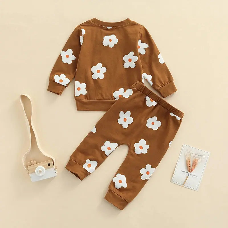 Lioraitiin 0-4Years Casual Pants for Toddle Baby Girl 2Pcs Autumn Clothing Set Long Sleeve O-neck Floral Printed Top Long Pants Casual Outfit - Novah