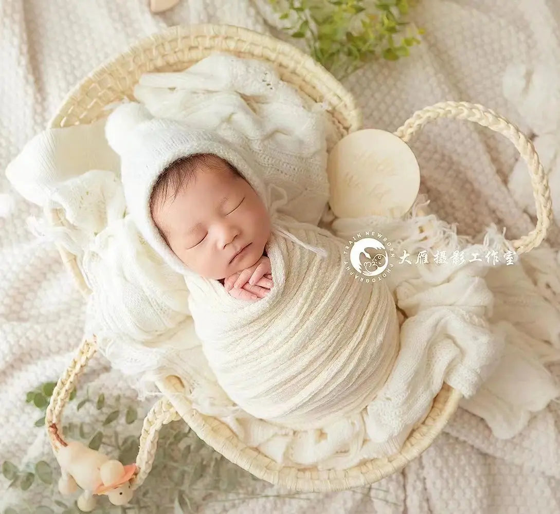 Straw Basket Newborn Photography Props Newborn Posing Nest Photo Baby Changing Basket with Handles Baby Photography Accessories Novah