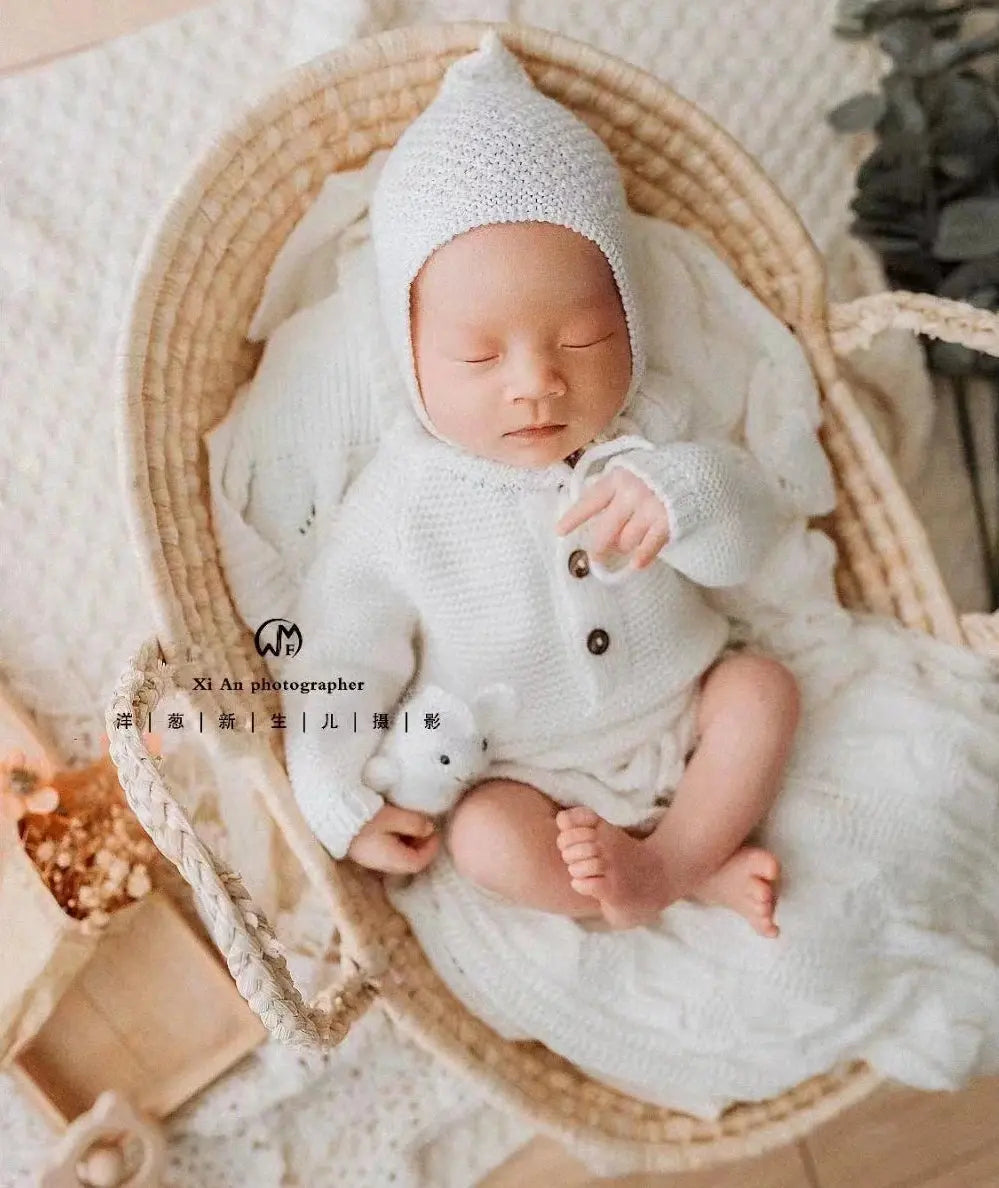 Straw Basket Newborn Photography Props Newborn Posing Nest Photo Baby Changing Basket with Handles Baby Photography Accessories Novah